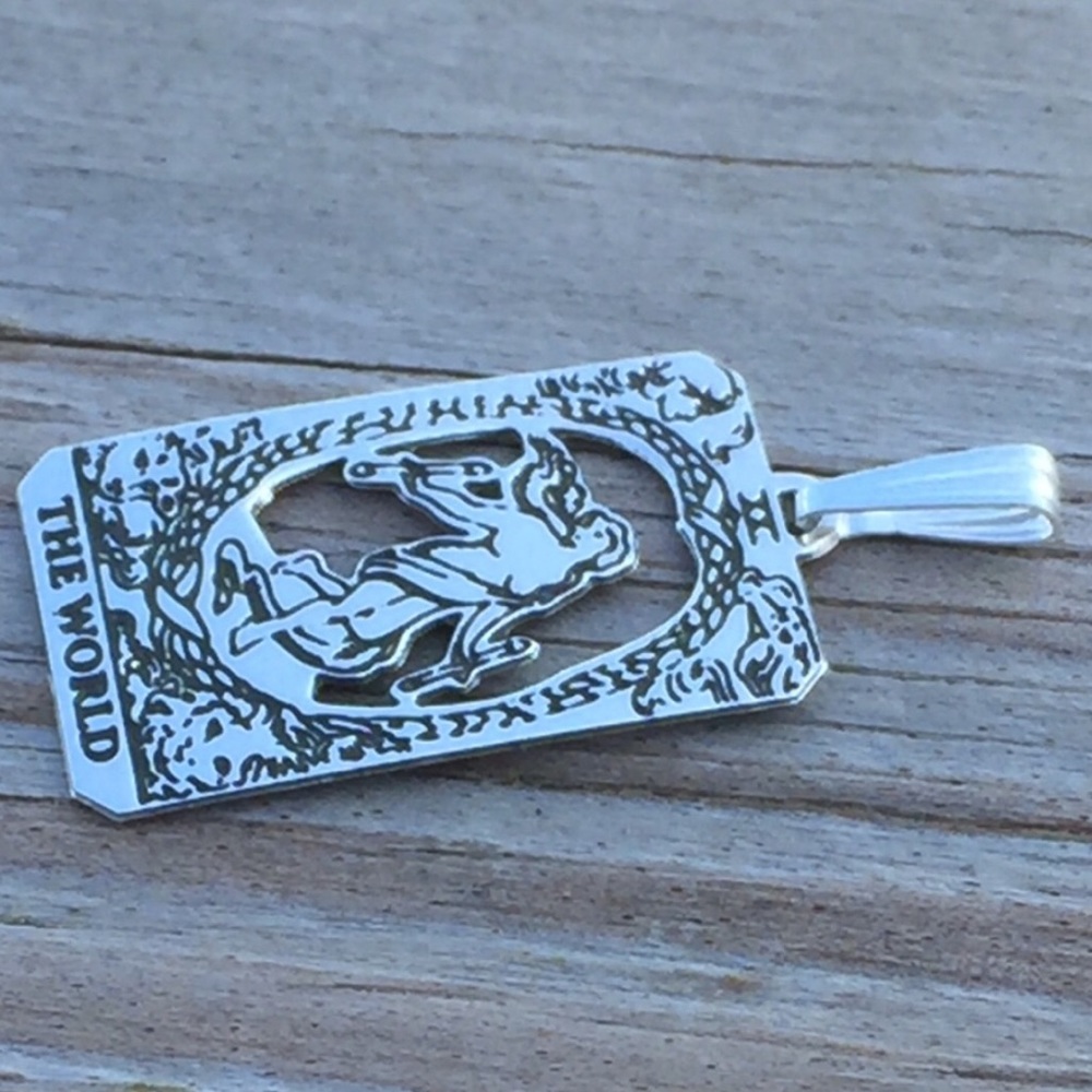 World Tarot Card Pendant solid .925 Sterling Silver dainty Made in USA - Picture 7 of 13